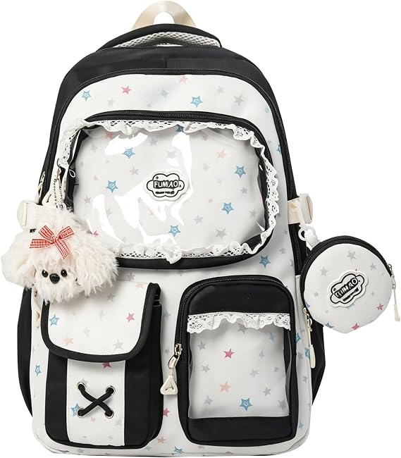 Kawaii Backpack Coquette Backpack Cute Ita Back Pack Sweet Aesthetic Daypack with DIY Clear Pin Display Bag