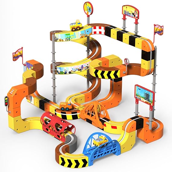 Construction Electric Train Set, 112PCS Gravity-Defying 3D Track Sets, STEM Building Train Toys Gifts for Boys and Girls Age 3 4 5 6 7 8+ Years Old