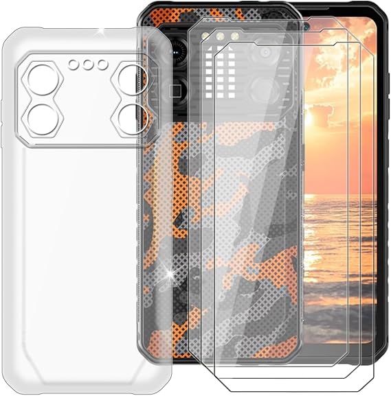 Cover for IIIF150 B2 Pro (6.78") + Screen Protector(3 Pack), Shockproof Cover Bumper Shell Anti-Scratch Clear Case + 9H Hardness Tempered Glass Film - Clear