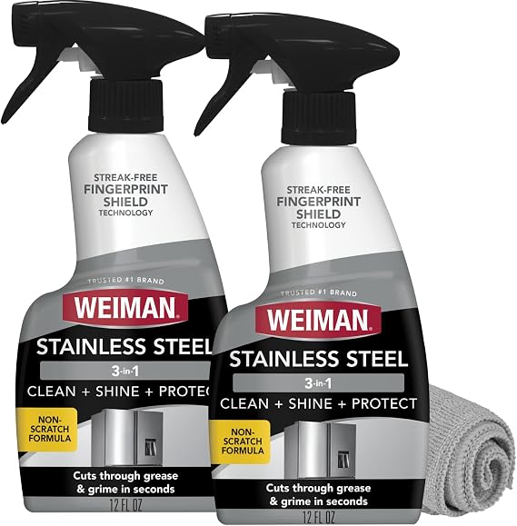 Weiman Stainless Steel Cleaner & Polish Kit, 2 Pack with Microfiber Cloth