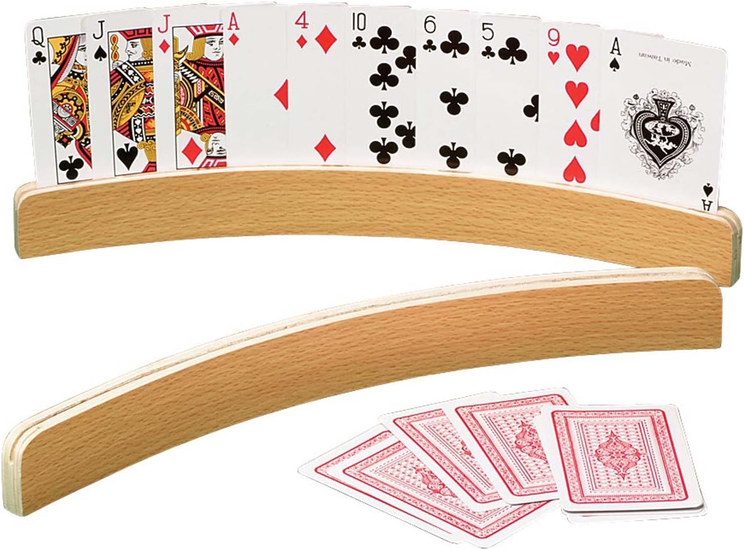 14 Curved Shape Wooden Card Holders Set of Two, Natural Finish
