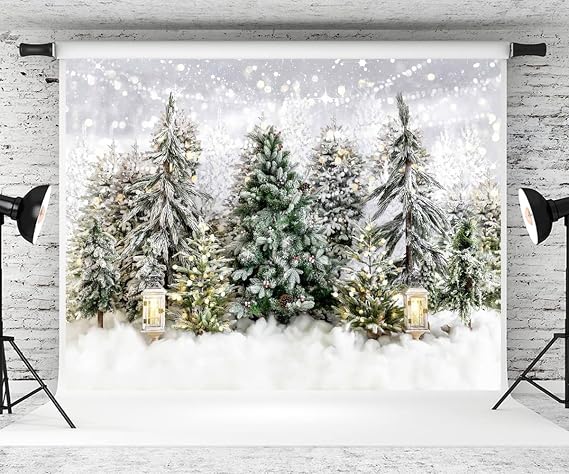 Kate 88ft Christmas Photo Backdrop Winter Christmas Tree Flashing White Snow Forest Christmas Party Decoration Portrait Photography Tomguncies Photos Video