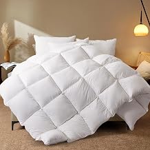 WhatsBedding 100% Cotton Down Comforter Full with Corner Tabs White Goose Duck Down and Feather Filling Medium Warmth All Season Duvet Insert or Stand-Alone Comforter Full