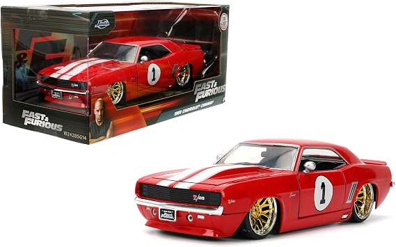 Jada Toys Fast & Furious 1:24 1969 Chevy Camaro Die-Cast Model Car, Detailed Exterior, Authentic Movie Replica, Collectible Toy Ages 8+, Red