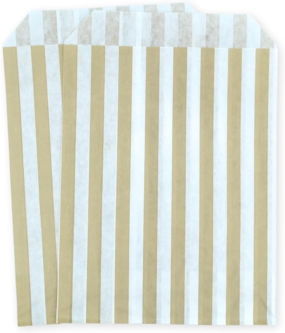 celloexpress 5" x 7" Latte Striped Paper Sweet Bags - Classic Confectionery Gift Shop Goodie Party Bags (Pack of 20)