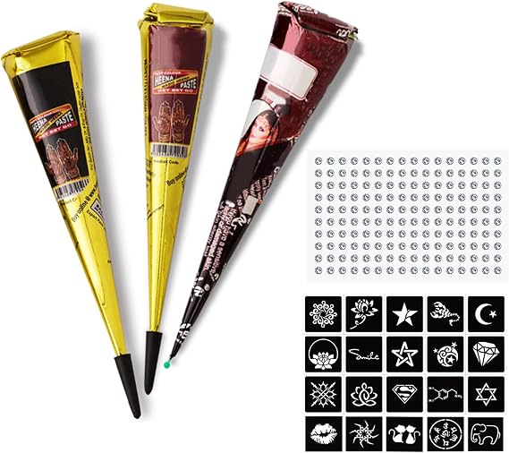 AYNKH Henna Tattoo Temporary Tattoos Natural Tattoo, Paste Cone for Body and Face, Professional Temporary Art Tattoo Creams with Stencils, Multi