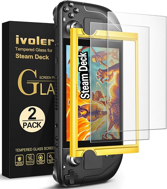 ivoler 2-Pack anti-glare Etched Screen Protector for Steam Deck 7.0''/Steam Deck OLED 7.4'', Matte Anti Glare Tempered Glass with Alignment Frame Anti-Scratch Full Coverage Guard for Steam Deck