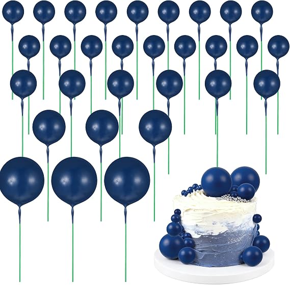 30Pcs Ball Cake Toppers - Navy Blue Cake Balls Decorations