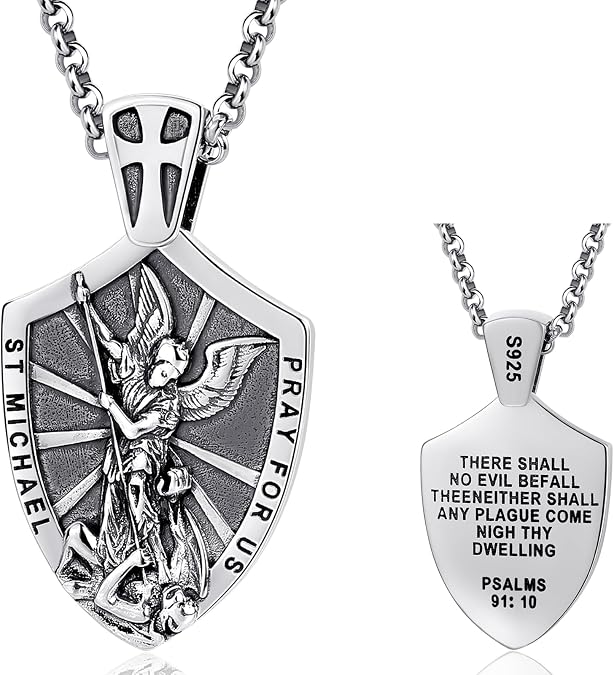 925 Sterling Silver Patron Saint Necklace Amulet Miraculous Medal Pendant Jewelry for Men Women with 2.0mm 20+2" Rolo Chain (with Gift Box)