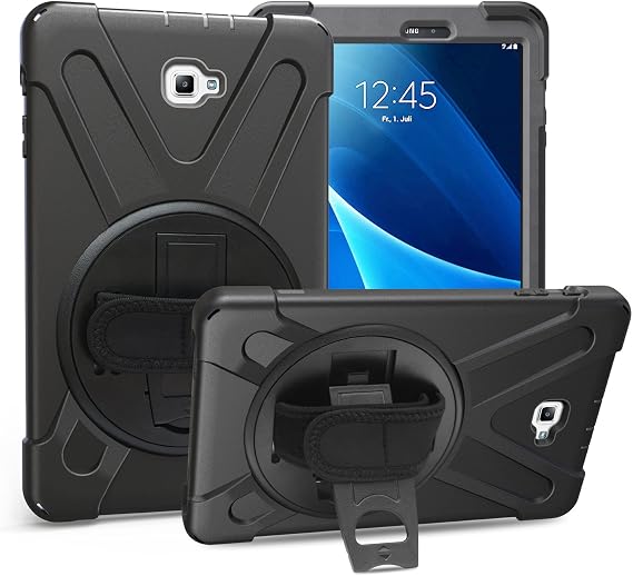 Galaxy Tab A 10.1 P580 2016 Case, KIQ Shockproof Heavy Duty Military Full-Body Protection Kickstand Screen Protector for Samsung Galaxy A 10.1 with S-Pen 2016 SM-P580 & SM-P585 (Shield Black)