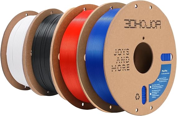 3DHoJor PLA Pro Filament 1.75mm PLA+ 3D Printing Filament - 1kg*4 Bundle Cardboard Spool Dimensional Accuracy +/- 0.03 mm -Black, White, Blue, Red