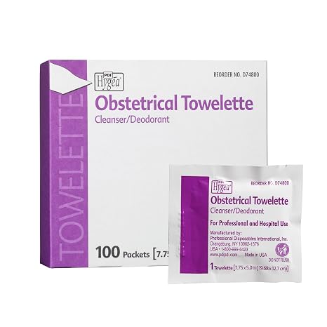 Hygea Obstetrical Towelette, Postpartum Care, Feminine Personal Cleansing Wipe, With Benzalkonium Chloride, Individually Wrapped, 100 Wipes Per Box