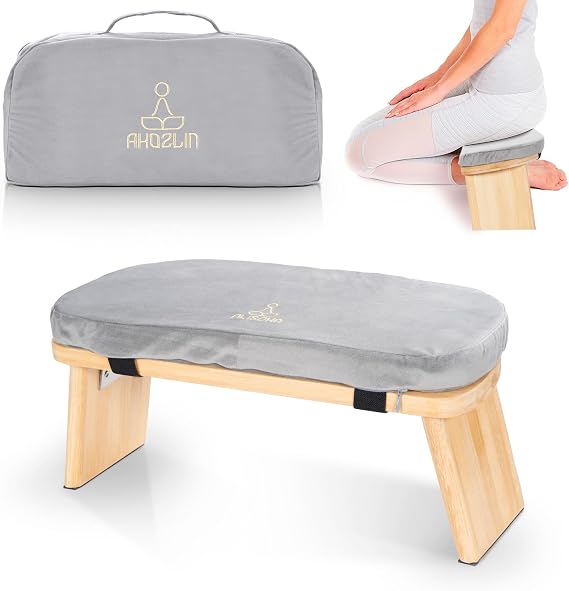 Foldable Bamboo Meditation Bench with Cushion Ergonomic Kneeling Stool