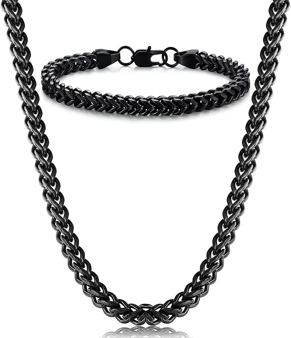 FIBO STEEL Mens Necklace and Bracelet Set, Stainless Steel Jewelry Set