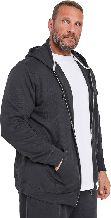 BadRhino Big & Tall Men's Zip Through Diamond Quilted Hoodie Pullover Sweatshirt Grey