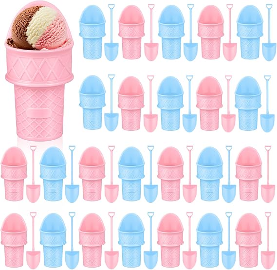 48 Pcs Plastic Ice Cream Cone Holder with Spoons Cartoon Candy Color Ice Cream Snow Cone Rack Ice Cream Cup Spoon Set for Summer Holiday Birthday Parties Favors Dessert Bowls