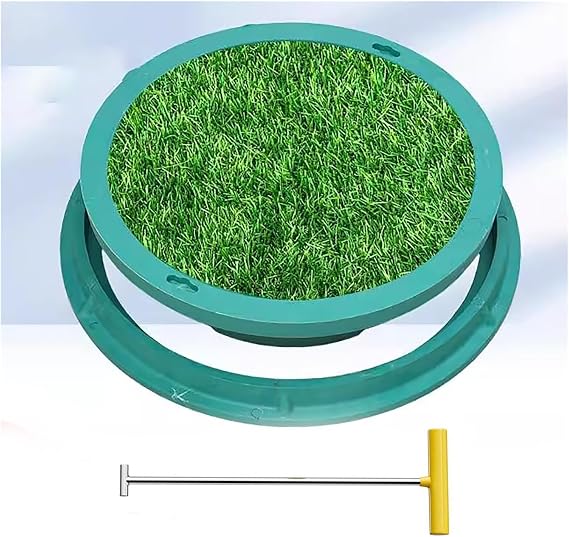 Green Septic Tank Covers Outdoor Round, Heavy Duty Large Small Recessed Plastic Manhole Cover and Frame 400 500 600 700 800 900mm, Commercial Hidden Inspection Port Cover(Inner dia-70cm(27.5"))