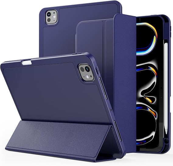 VAKS for iPad Pro 11 inch Case M4 2024 5th Generation with Pencil Holder, Trifold Stand Smart Cover Auto Wake/Sleep, Supports Apple Pencil 2 / Pro, Soft TPU Back, Dark Blue