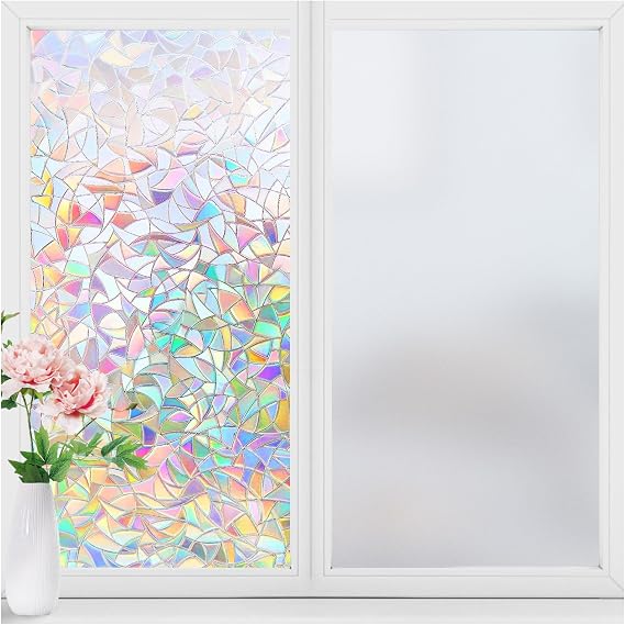 LUTE Rainbow Window Film, Frosted Window Sticker, 17.5 x 78.7 inches
