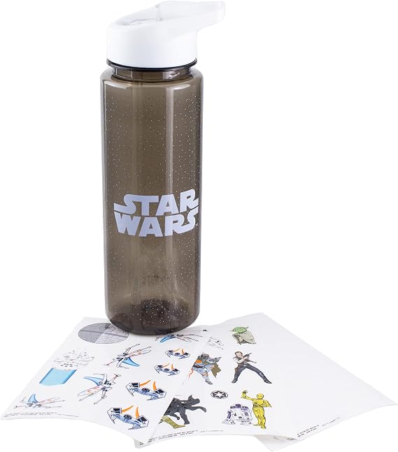 Paladone Star Wars Plastic Water Bottle Fun Decorative Stickers 22 fl oz Screw on Lid and Straw