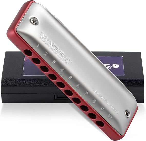KONGSHENG Mars Metal 10-Hole Diatonic Harmonica (Red, B)