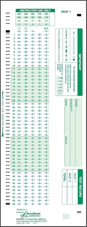 20260 882-E Compatible Answer Sheet 50-Pack