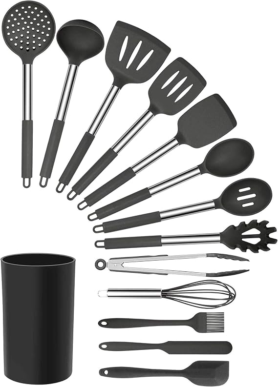 Megachef Tool Black Utensil Set, 14 Piece, Gray and Stainless Steel