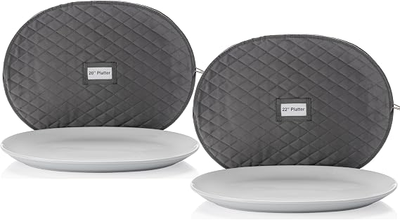 Stack Store Plus More 2 Pack - Large and Medium Platter Storage Cases - 20" x 15" and 22" x 17" - Gray - China Storage Containers for Plates and Serveware