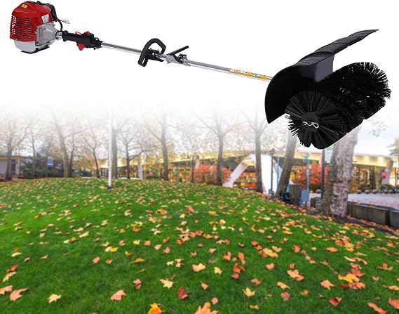 Gasoline Powered Sweeper, 52CC 2 Stroke 2.3HP Handheld Sweeping Power Broom Snow Driveway Turf Lawn Outdoor Artificial Brush Lawn Sweeper Cleaner Tool