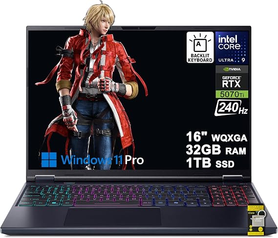 Acer Predator Helios Neo 16S AI Gaming Laptop 16" 2560x1600 OLED 240Hz (100% DCI-P3) Intel 24-core Ultra 9 275HX 32GB RAM 1TB SSD GeForce RTX 5070 Ti (Up to 992 AI Tops) Win11Pro ICP Hub