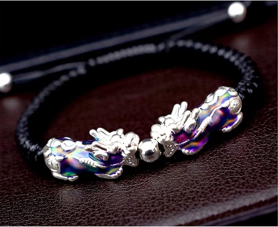 Feng Shui Wealth Bracelet for Men 999 Sterling Silver Color-Changing Pixiu Pi Yao Gold-Plated Hand-Woven Bracelet Talisman for Prosperity Money Good Luck,Color Changing