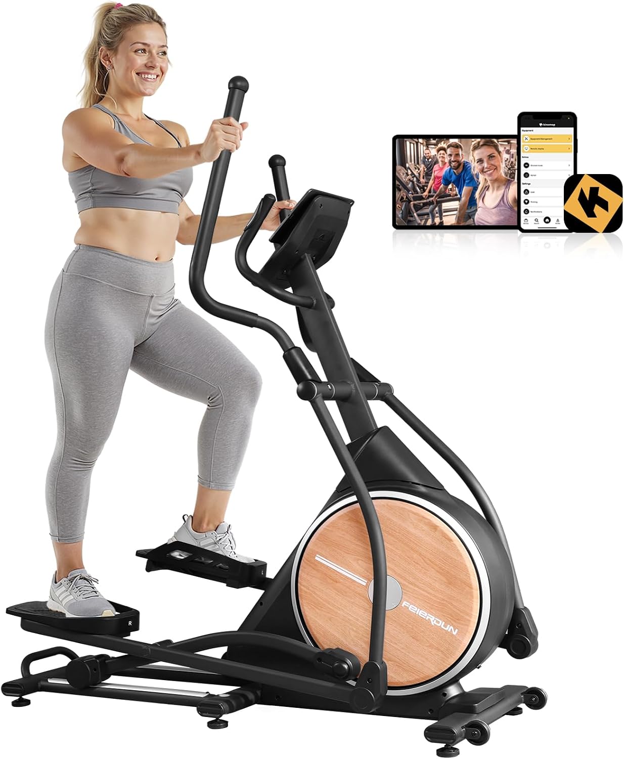 FEIERDUN Elliptical Machine,Total Body Fitness Cross Trainer for Home Use, Cardio Training Elliptical Trainers with Hyper-Quiet Electromagnetic Front Driving System, 32 Resistance Levels, 20IN Stride