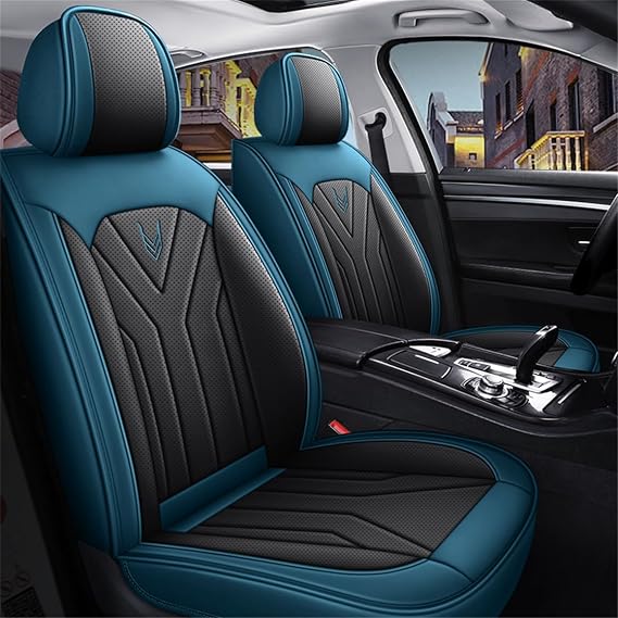 Car Seat Covers Complete Set 5 Seater for Volkswagen for VW Polo Car Seat Covers Leather Car Seat Cover Porosity Seat Covers Front and Rear Seat Protector Black Blue