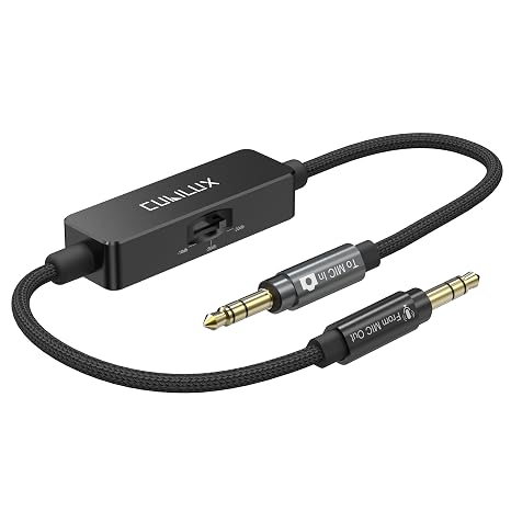 Cubilux 3.5mm TRS Line to Microphone Attenuator Cable, 3-Level (-10dB/-20dB/-30dB) Attenuation MIC Cord for DSLR Camera, Camcorder, 1 Feet