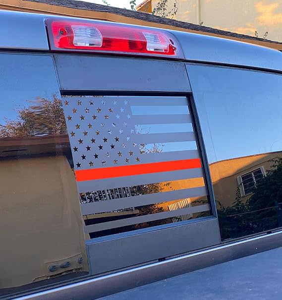 Xinghe for 2019-2026 Chevy Silverado GMC Sierra, Rear Middle Window Red Line American Flag Decals, American Flag Center Window Decal, Matte Black Patriotic Vinyl Sticker