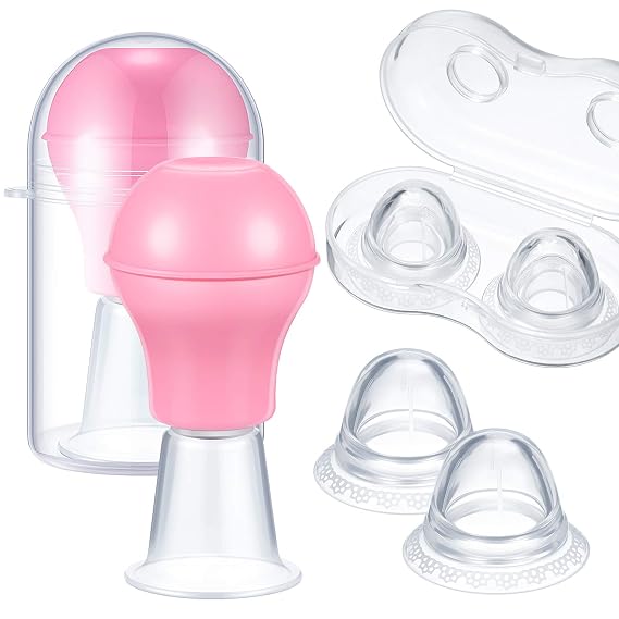 Frienda 4 Pieces Nipple Sucker Nipple Corrector Nipple Puller Women Breastfeeding Flat Inverted Nipple, Aspirator Nipples Retraction Nipples Silicone Cups for Mommy Girl (Pink)