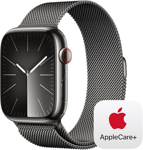 Apple Watch Series 9 [GPS + Cellular 45mm] Smartwatch with Graphite Stainless Steel Case with Graphite Milanese Loop. with AppleCare+ (2 Years)
