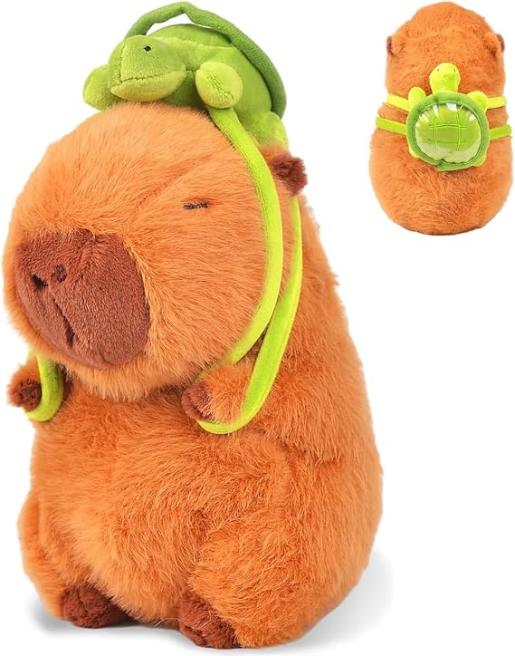23cm Capybara Plush Toy with Turtle Pillow,Cartoon Capybara Gifts for Woman | Adorable Capybara Stuffed Animal for Woman Man Girls Boys, Guinea Pig Toys Home Decoration, Great Birthday Gift for Kid