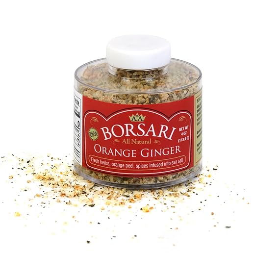 Borsari Orange Ginger Seasoned Salt - Gourmet Salt For Cooking With Orange Ginger and Herbs - All Natural Multi-Purpose Seasoning - 4 oz Shaker Bottle