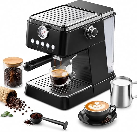 Espresso Machine with 20 Bar Pressure, 18 Grinder Settings, 3.5L Capaci, Adjustable Volume (20-99ml), Temperature Control (86-95℃), Milk Frother for Lattes and Capnos