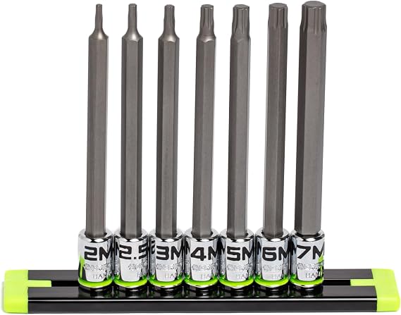 GRIPEDGE HEX Bit Socket Set |7-PC - 1/4'' Drive Long Metric RPT Hex Driver Set | Sizes 2MM - 7MM | Made With S2 Steel | Includes Premium Aluminum Storage Rail |