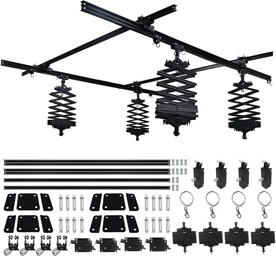 DATOUBOSS 97" x 97" Pantograph Studio Ceiling Rail System Complete Kit with 43-200CM Photography Ceiling Lamp Hanger Studio Lighting Support Rail System (A:4 Tracks + 4 Pantograph)