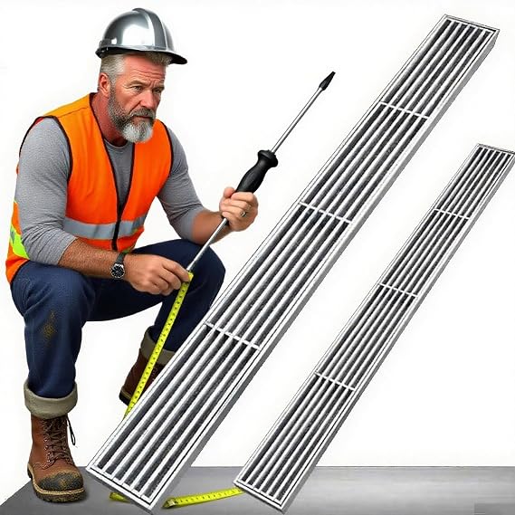 2 Pack Narrow Linear Drain Ditch Grate, 1m/ 3.3Ft Long Trench Drain with 304 Stainless Steel Grate for Outdoor, Customised Grid Rainwater Channel Drainage Kit(100x35X3cm/39.4x14in)