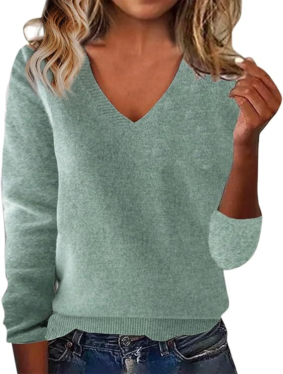 Cashmere Sweaters for Women 2025 Fall Winter V Neck Long Sleeve Knitted Pullover Tops Lightweight Comfy Warm Sweater
