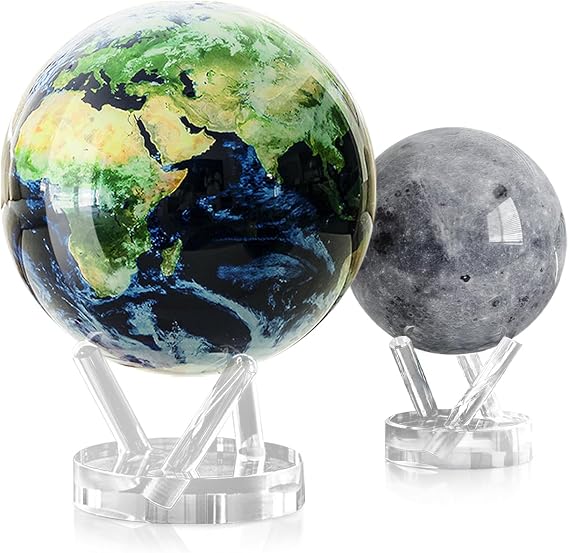 MOVA Globe Bundle 8.5" Earth with Clouds + 4.5" Moon | Self-Rotating Globes Powered by Light | No Batteries or Cords | Elegant Home & Office Decor