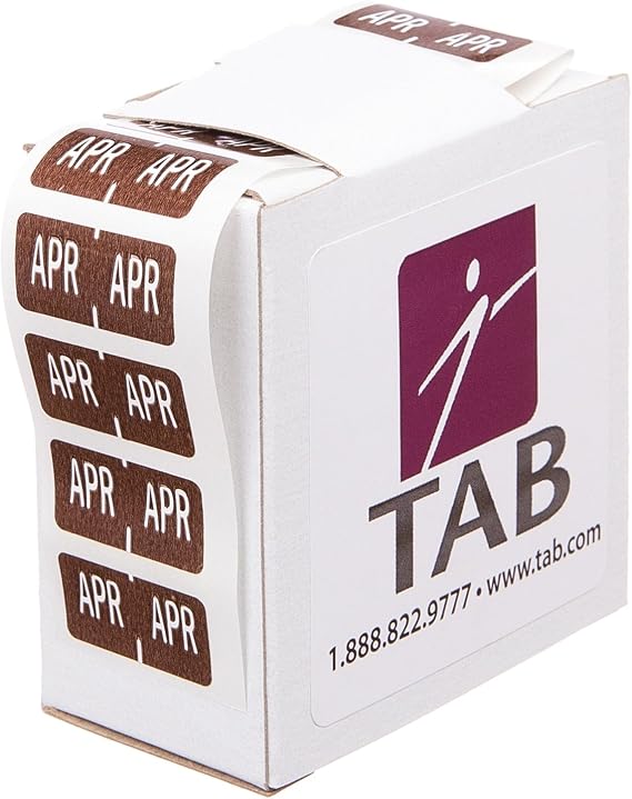 TAB Month Label Roll, 1/2", April, Dark Brown, 500 Labels/Roll