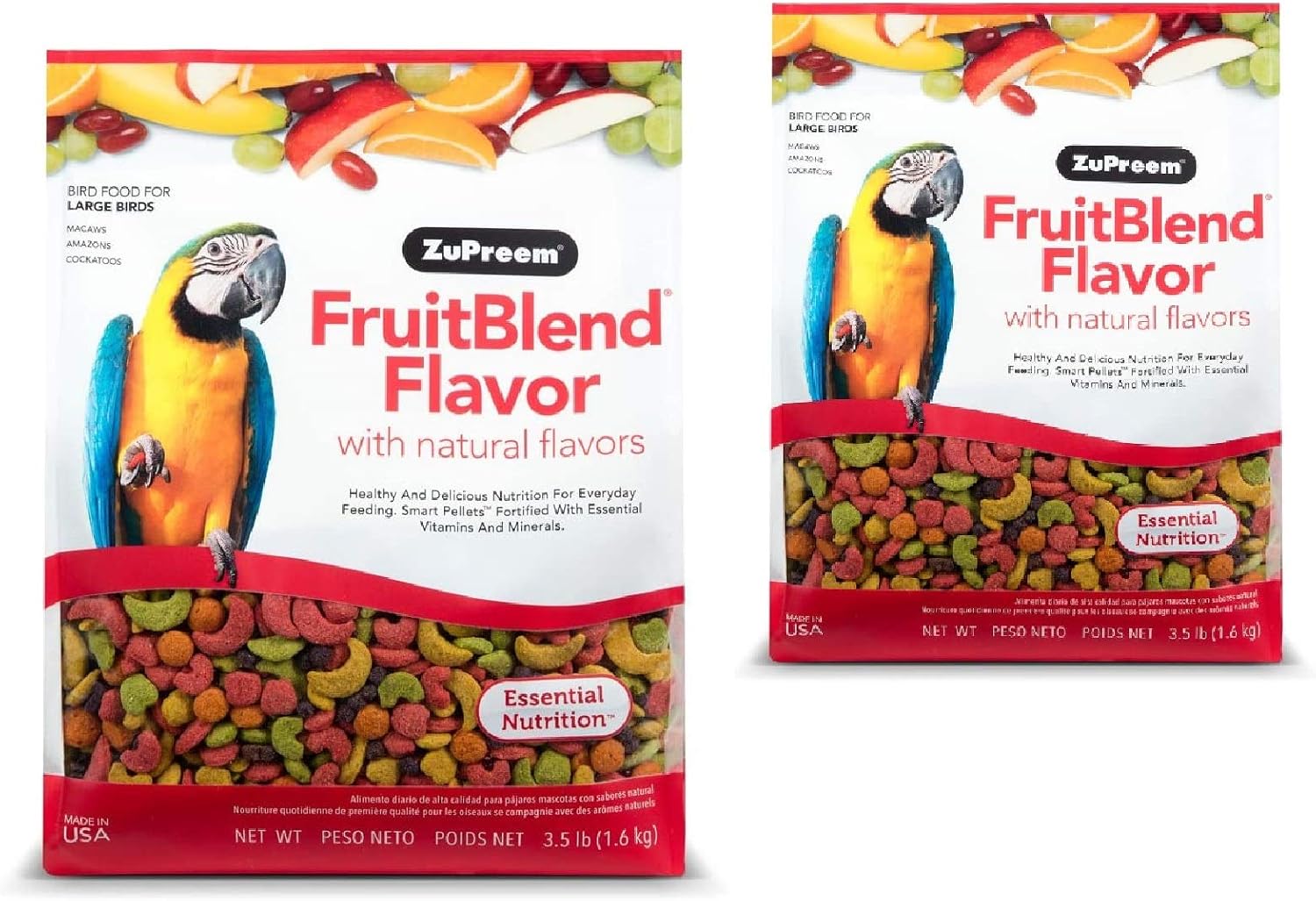 ZuPreem FruitBlend Flavor Pellets Bird Food for Large Birds, 3.5 lb 2-Pack - Daily Blend Made in USA for Amazons, Macaws, Cockatoos