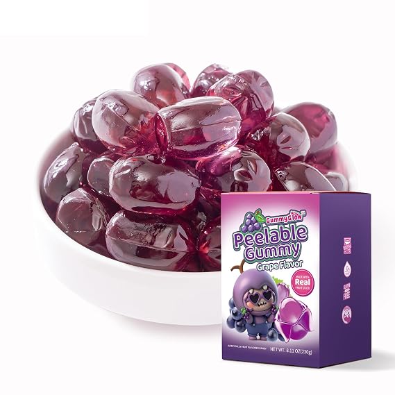 GummyGlow Peelable Fruity Gummy Candy, 8.1oz (230g) Box, 45-55 Individually Wrapped Chewy Candies, Fun to Peel, Perfect for Sharing, Party Favors & Gifts (Grape)