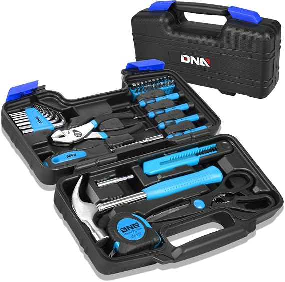 DNA MOTORING 39-Piece Portable Car Emergency Tool Kit, Home Repair Tool Kit, With Storage Box, Suitable For Home Diy, Car Repair, and Roadside Emergencies, Blue,TOOLS-00008