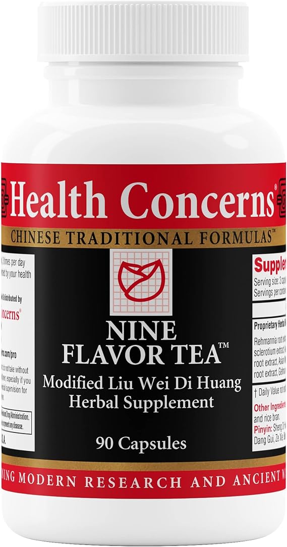 Health Concerns Nine Flavor Tea Immune Support, Kidney Support & Lymphatic Health Chinese Herbal Supplement for Oral Health, Night Sweats, Blurred Vision 90 Capsules